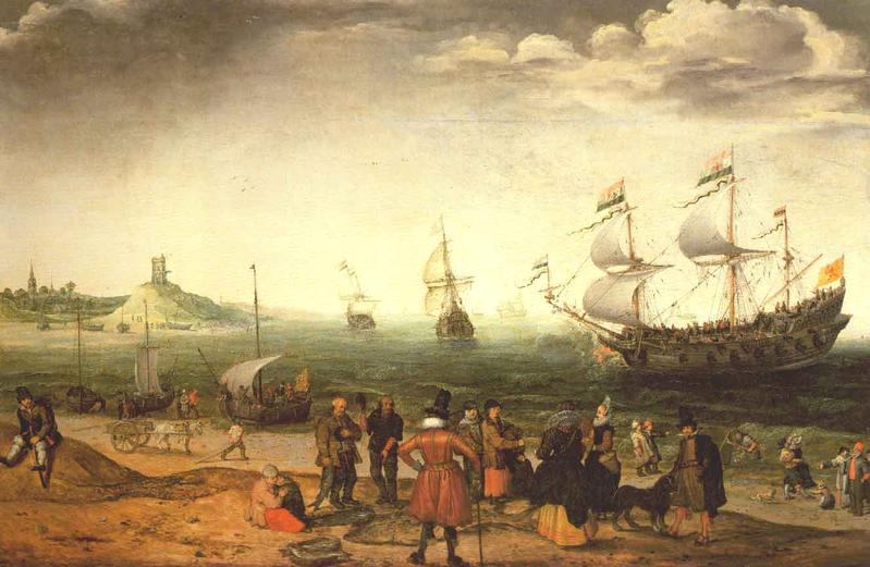 The painting Coastal Landscape with Ships